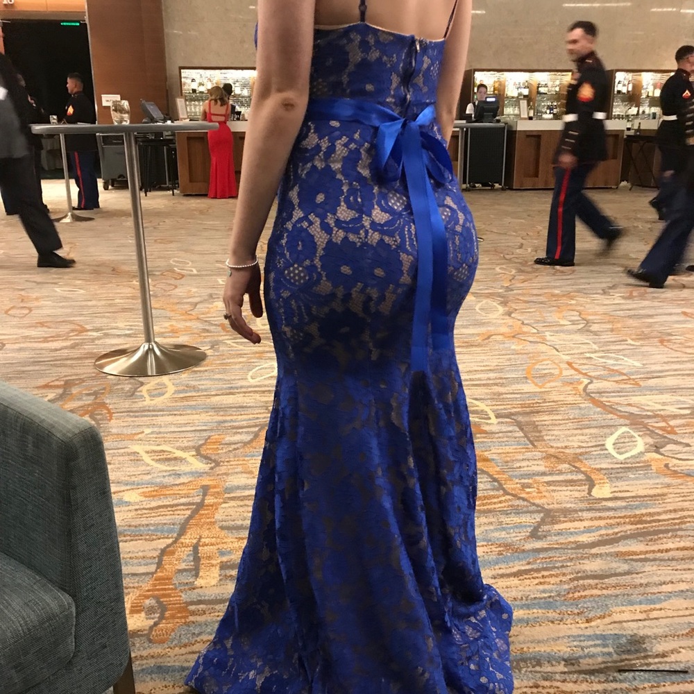 Navy Blue Lace Halter Mermaid gown